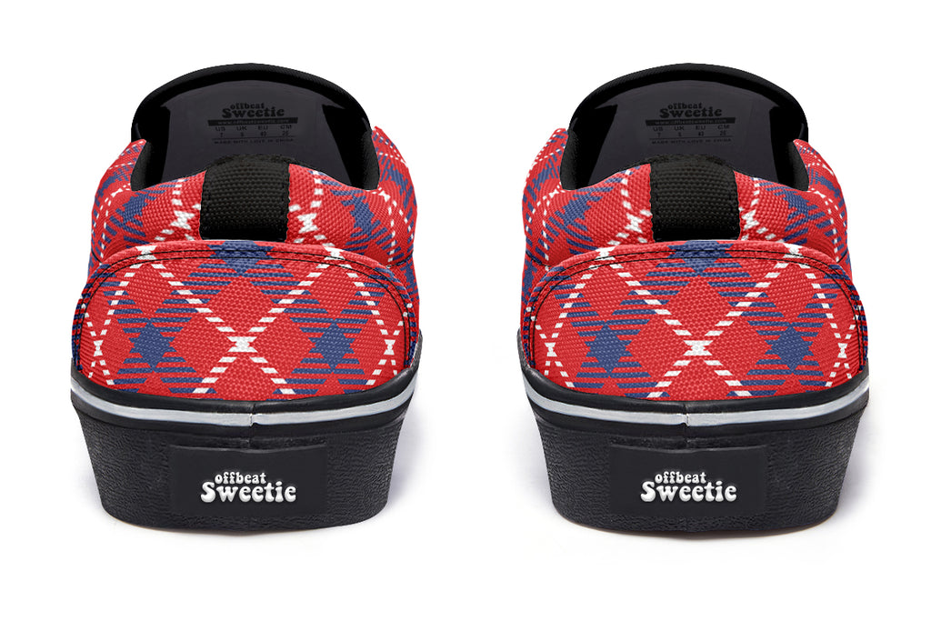 Cherry Red Plaid Slip Ons
