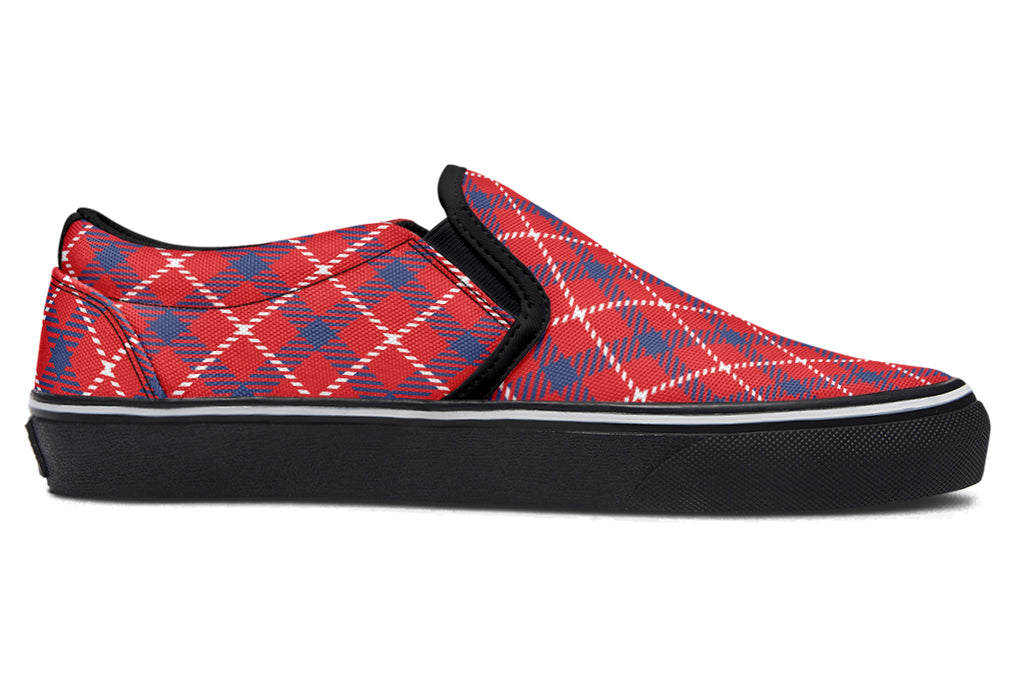 Cherry Red Plaid Slip Ons