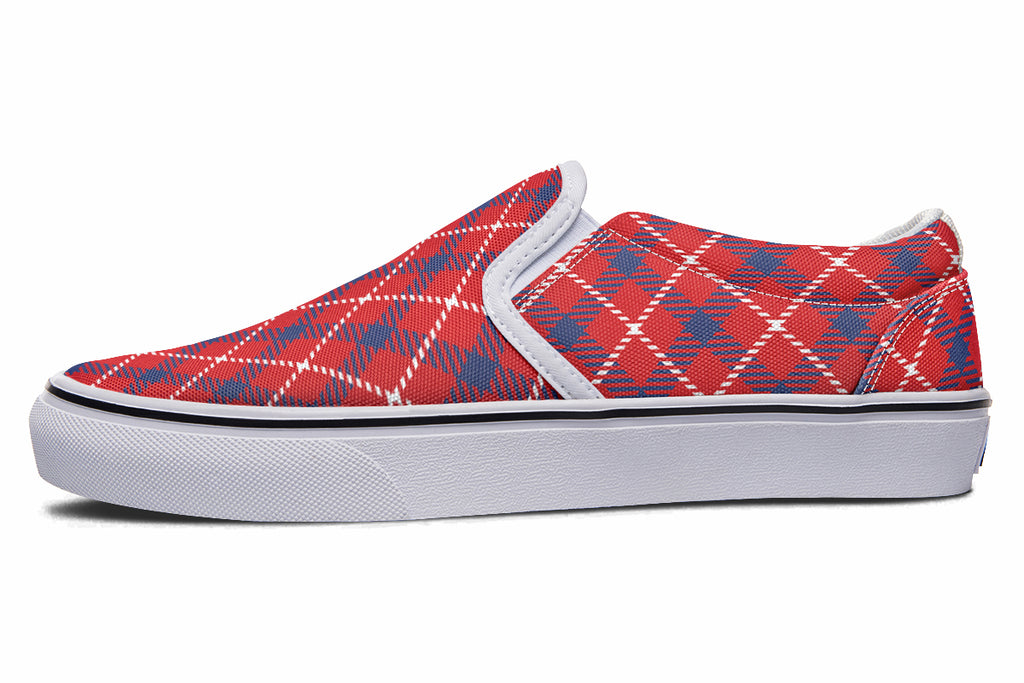 Cherry Red Plaid Slip Ons