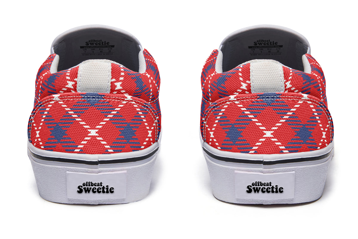 Cherry Red Plaid Slip Ons