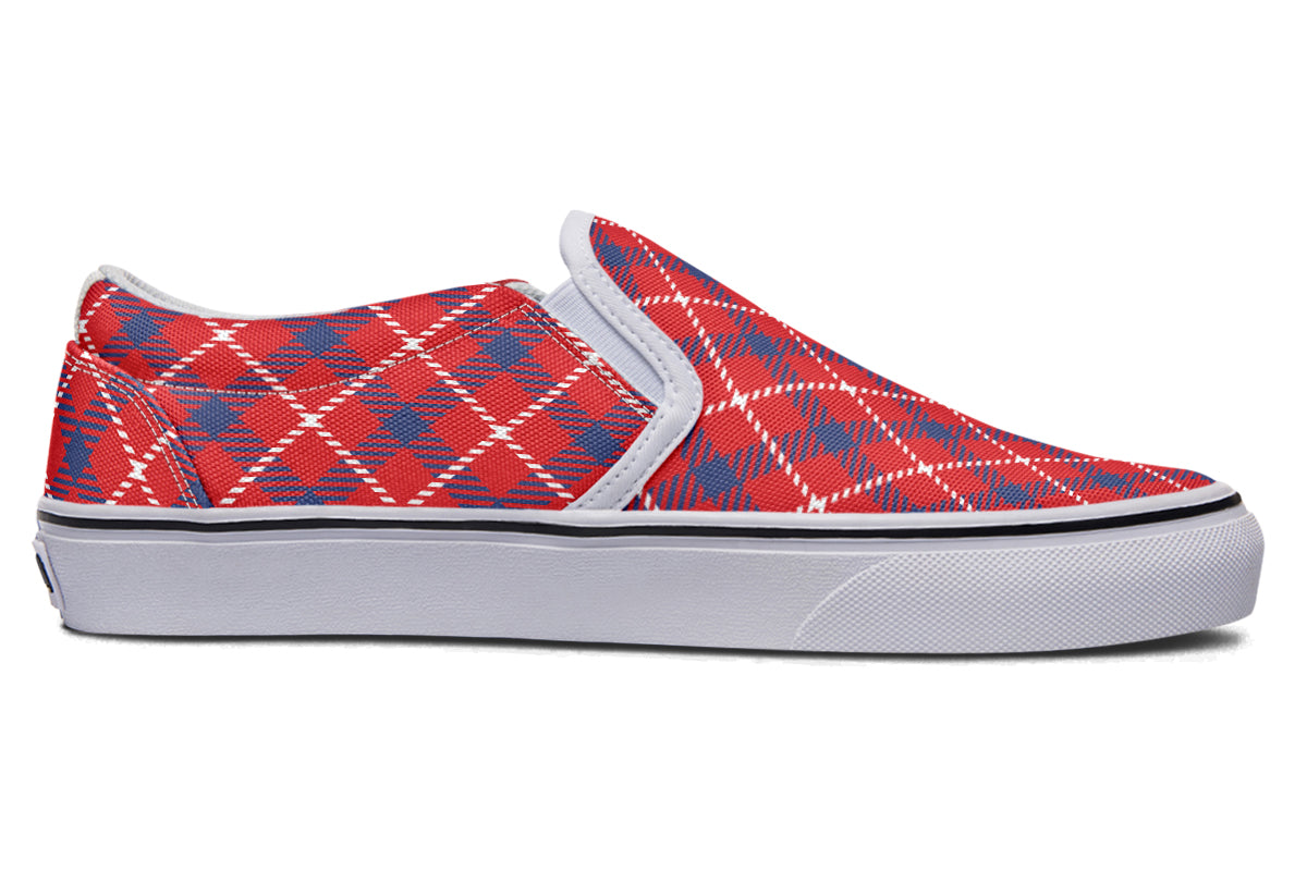 Cherry Red Plaid Slip Ons