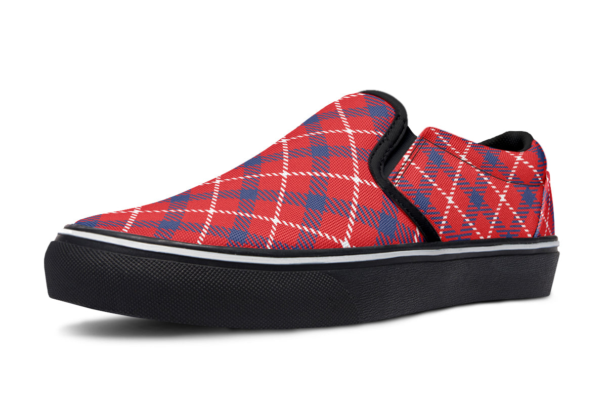 Cherry Red Plaid Slip Ons