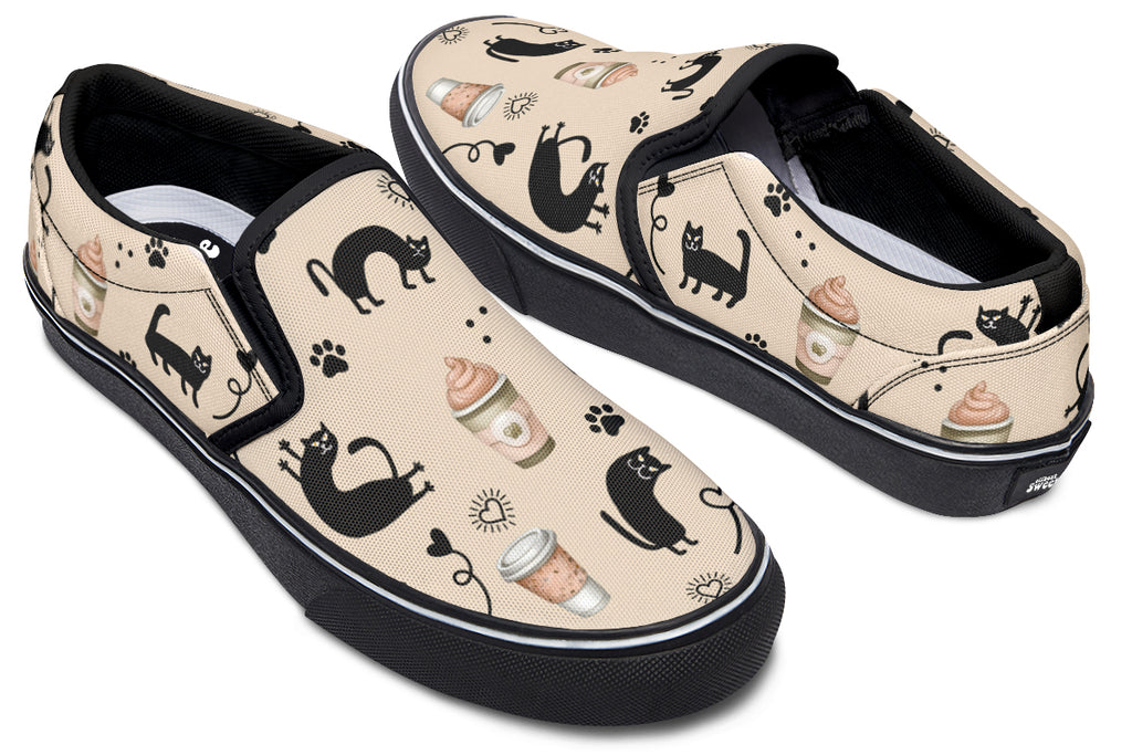 Cozy Coffee Cat Slip Ons