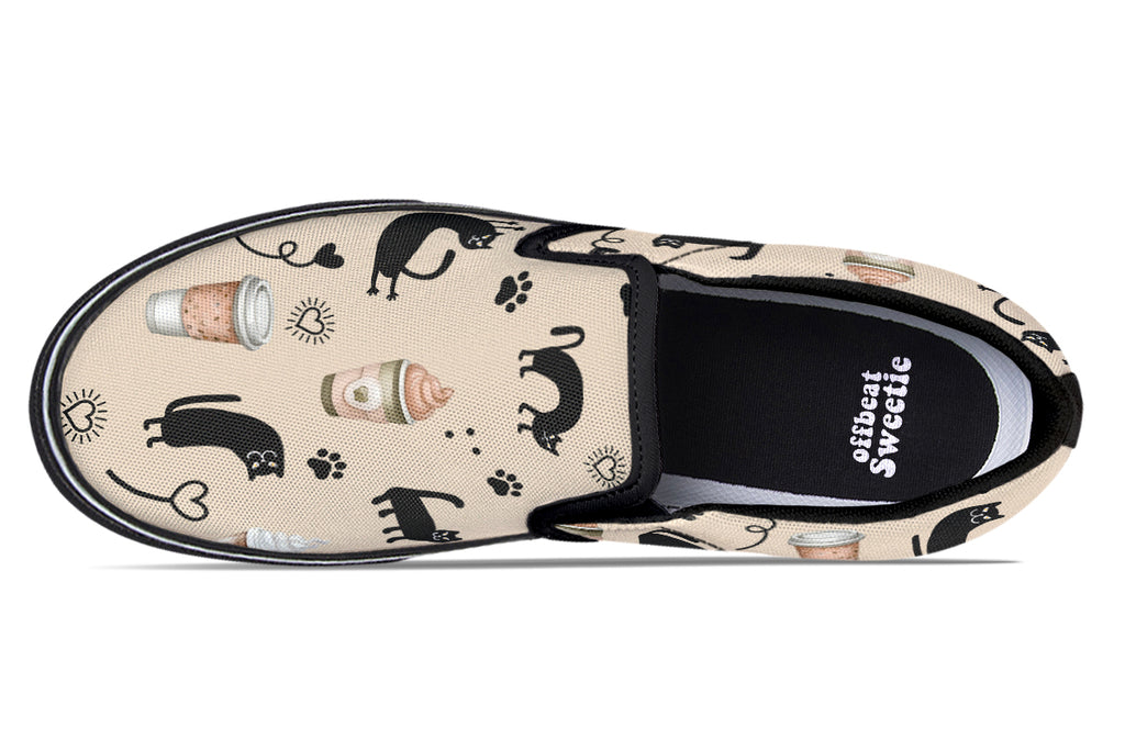 Cozy Coffee Cat Slip Ons