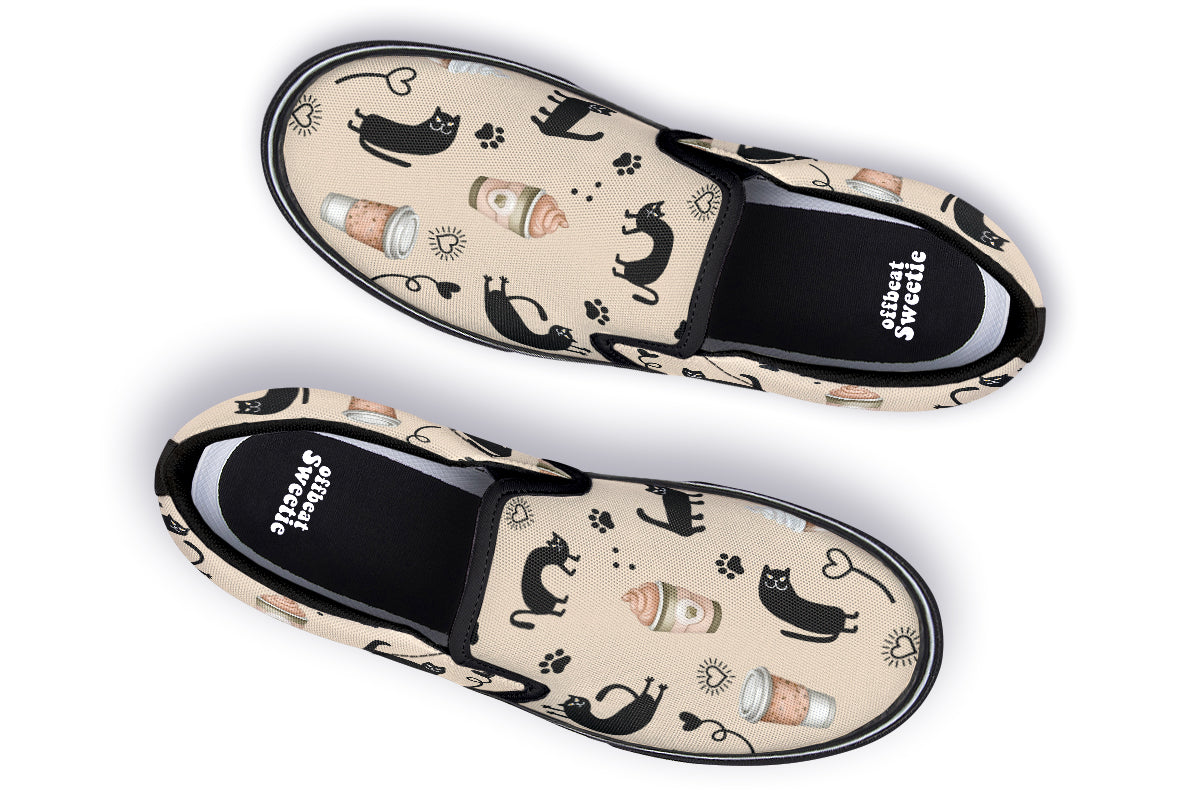 Cozy Coffee Cat Slip Ons