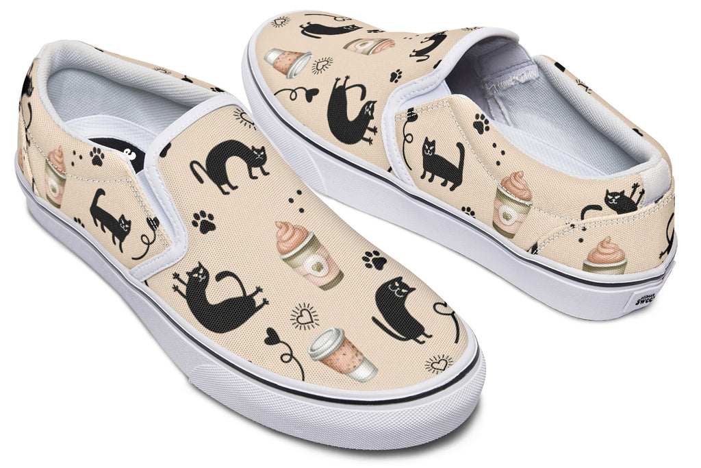Cozy Coffee Cat Slip Ons