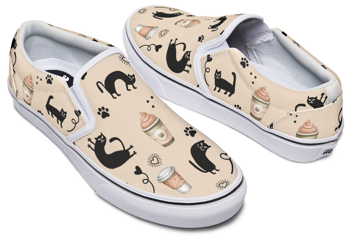Cozy Coffee Cat Slip Ons