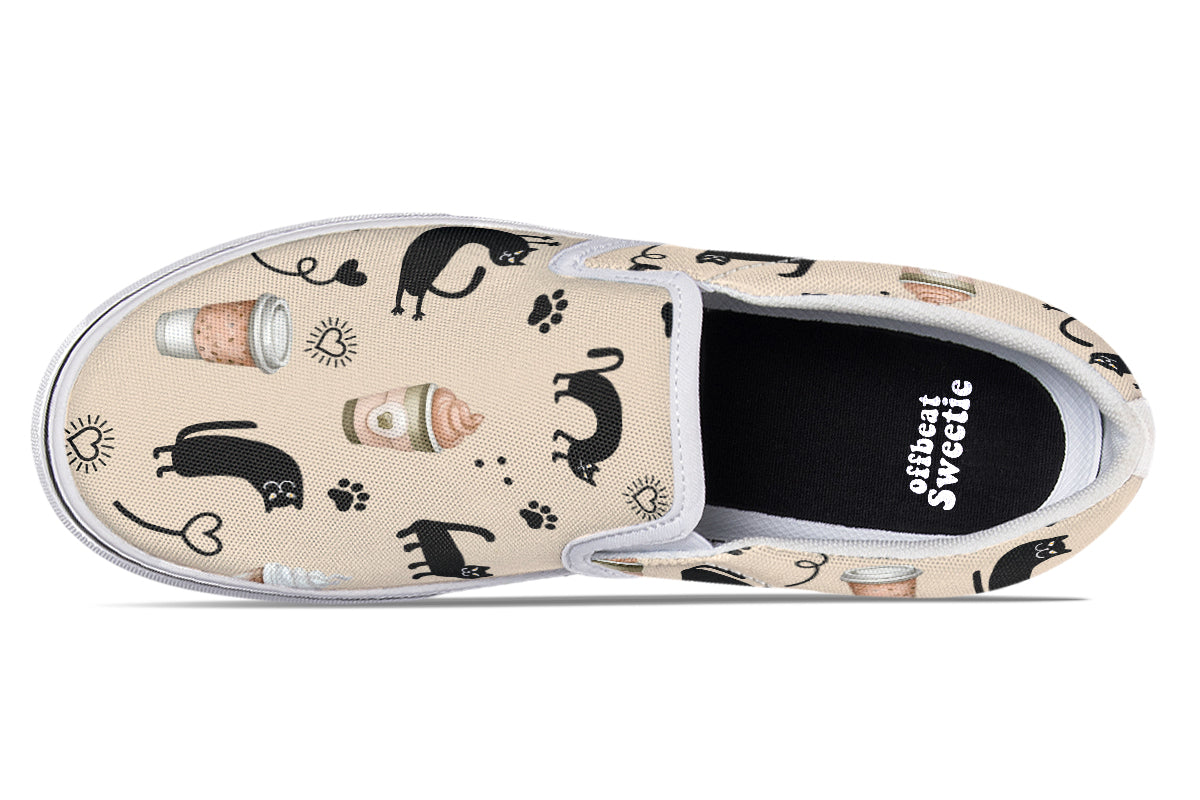 Cozy Coffee Cat Slip Ons