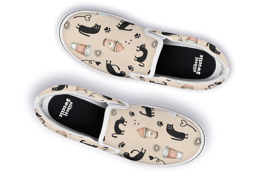 Cozy Coffee Cat Slip Ons