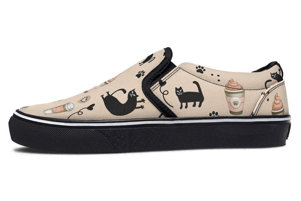 Cozy Coffee Cat Slip Ons