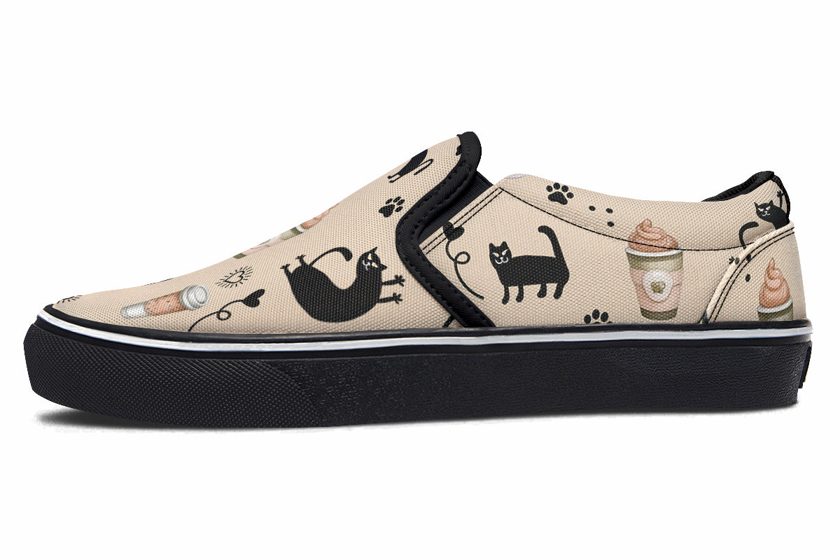 Cozy Coffee Cat Slip Ons
