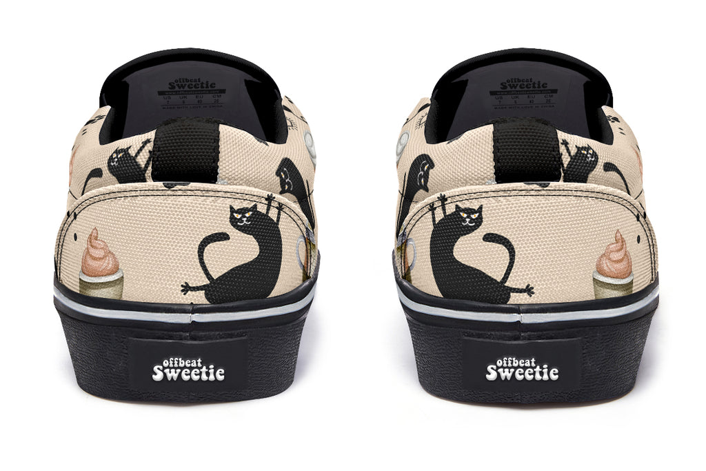 Cozy Coffee Cat Slip Ons