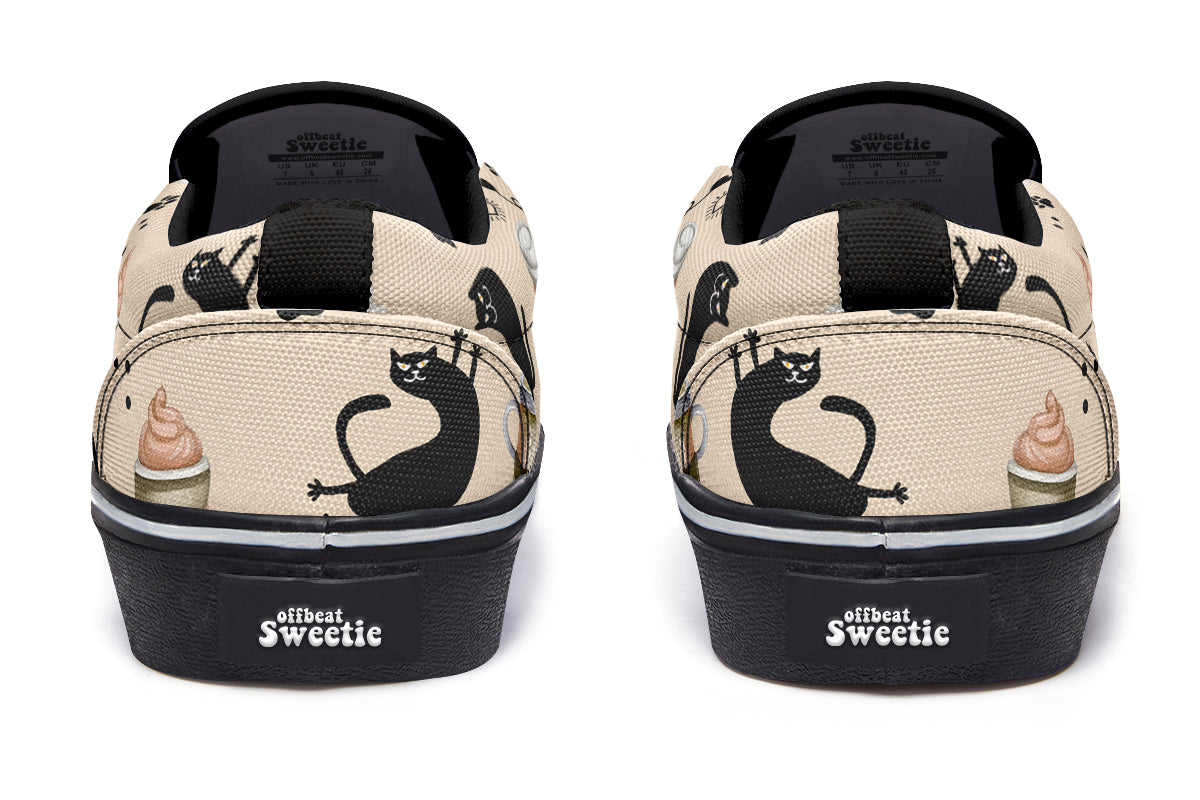 Cozy Coffee Cat Slip Ons