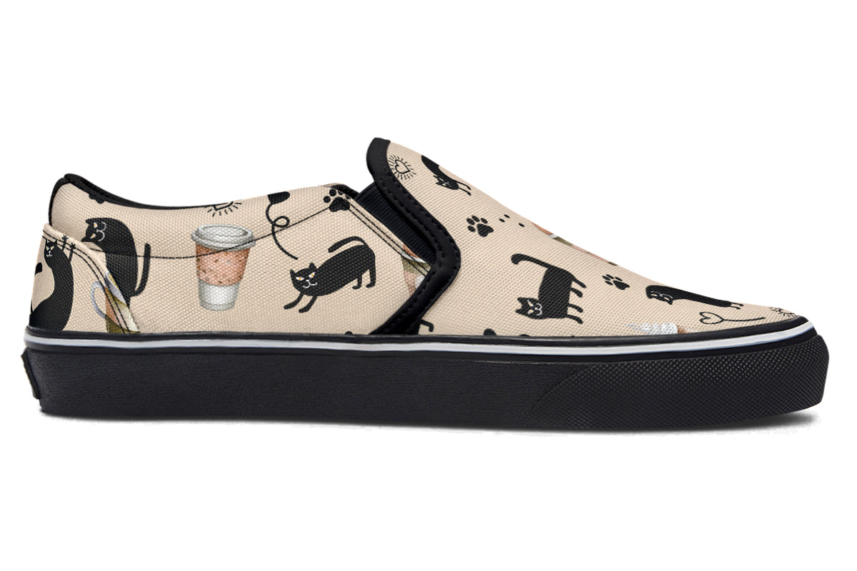 Cozy Coffee Cat Slip Ons