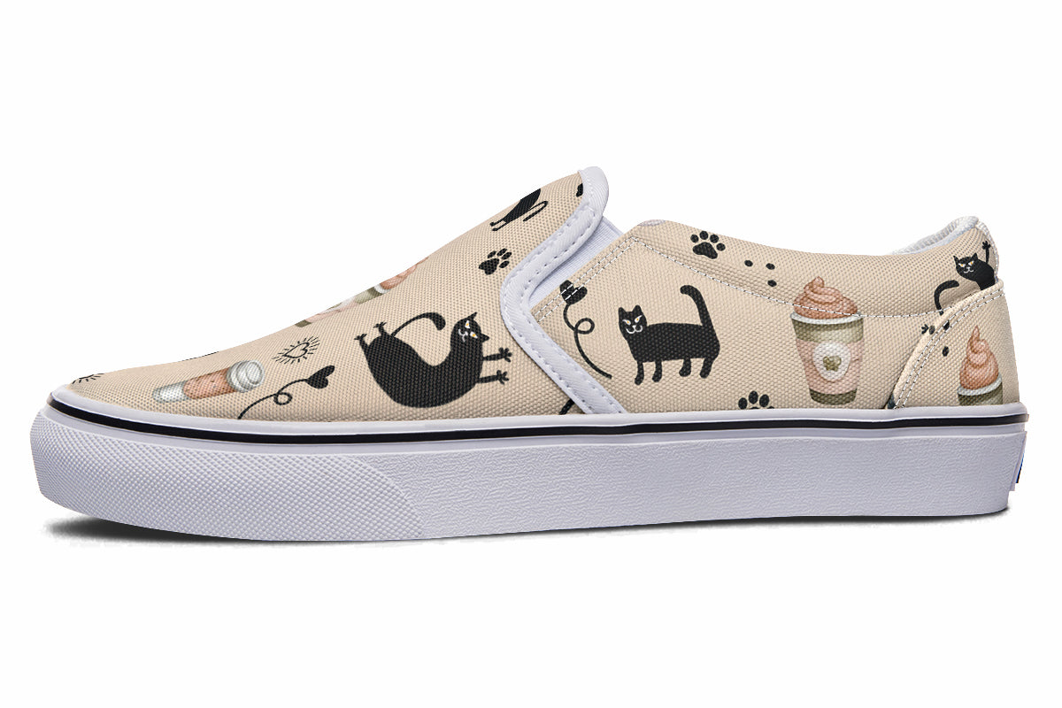 Cozy Coffee Cat Slip Ons