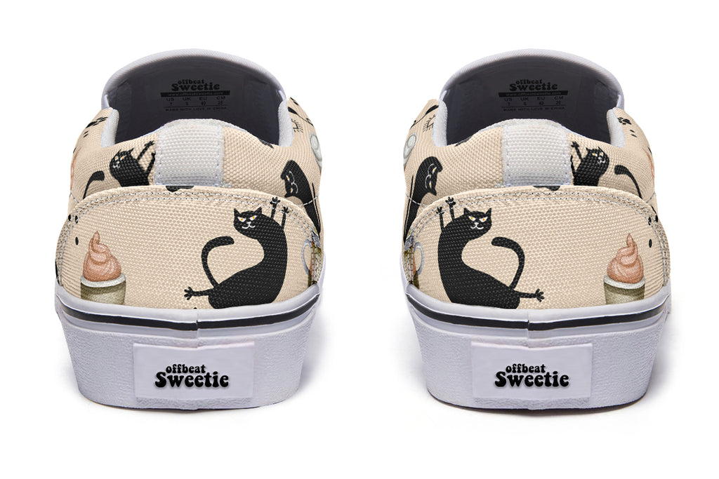 Cozy Coffee Cat Slip Ons