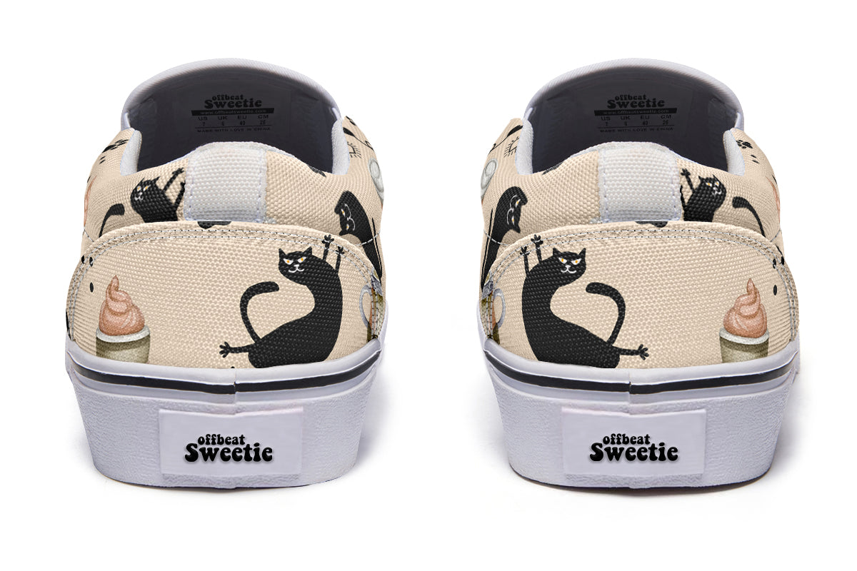 Cozy Coffee Cat Slip Ons