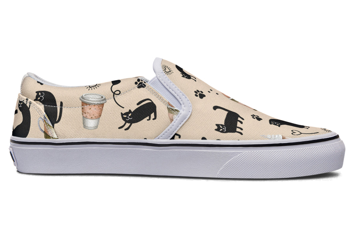 Cozy Coffee Cat Slip Ons