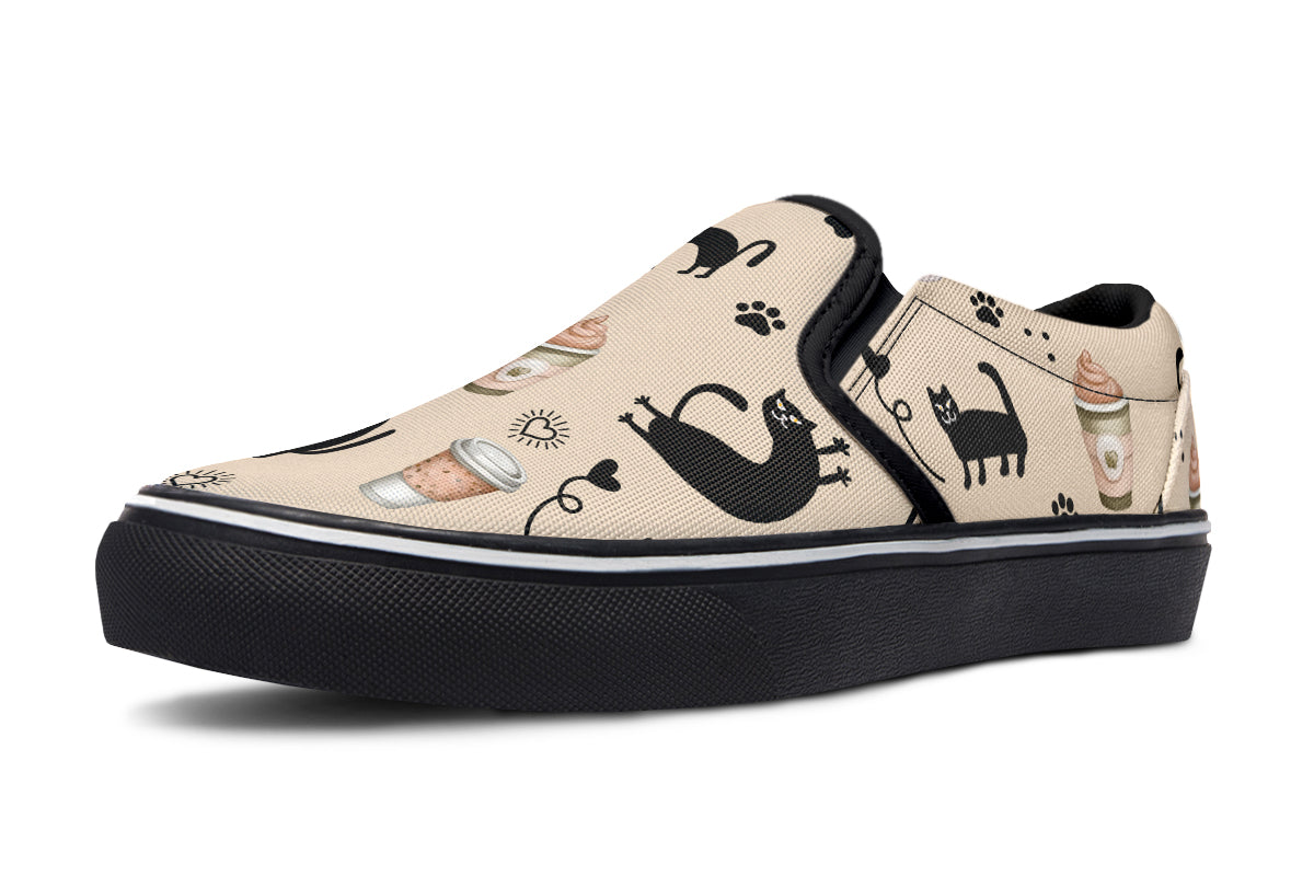 Cozy Coffee Cat Slip Ons