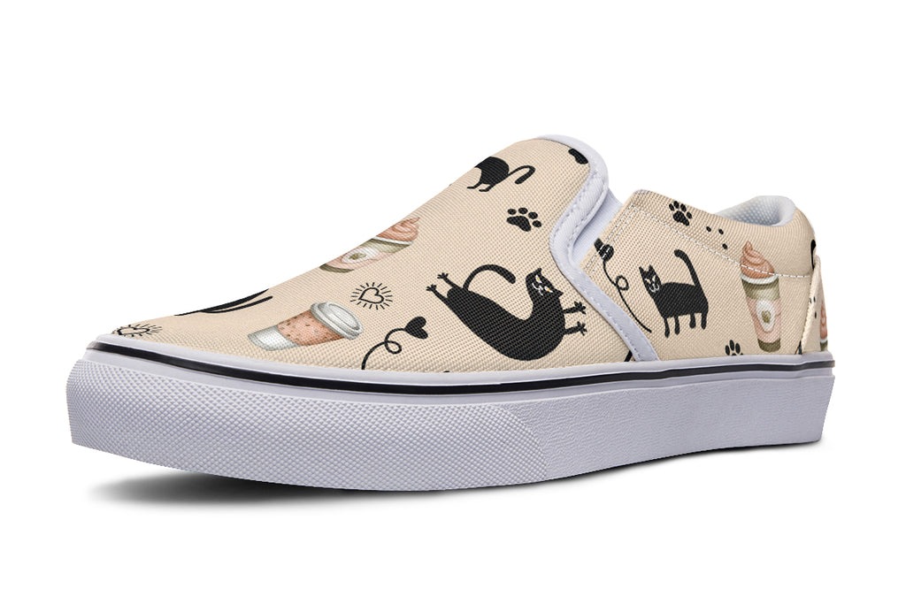 Cozy Coffee Cat Slip Ons