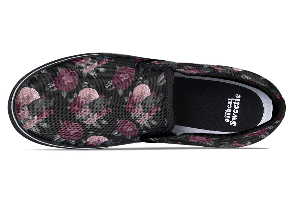 Crows And Roses Slip Ons - Offbeat Sweetie