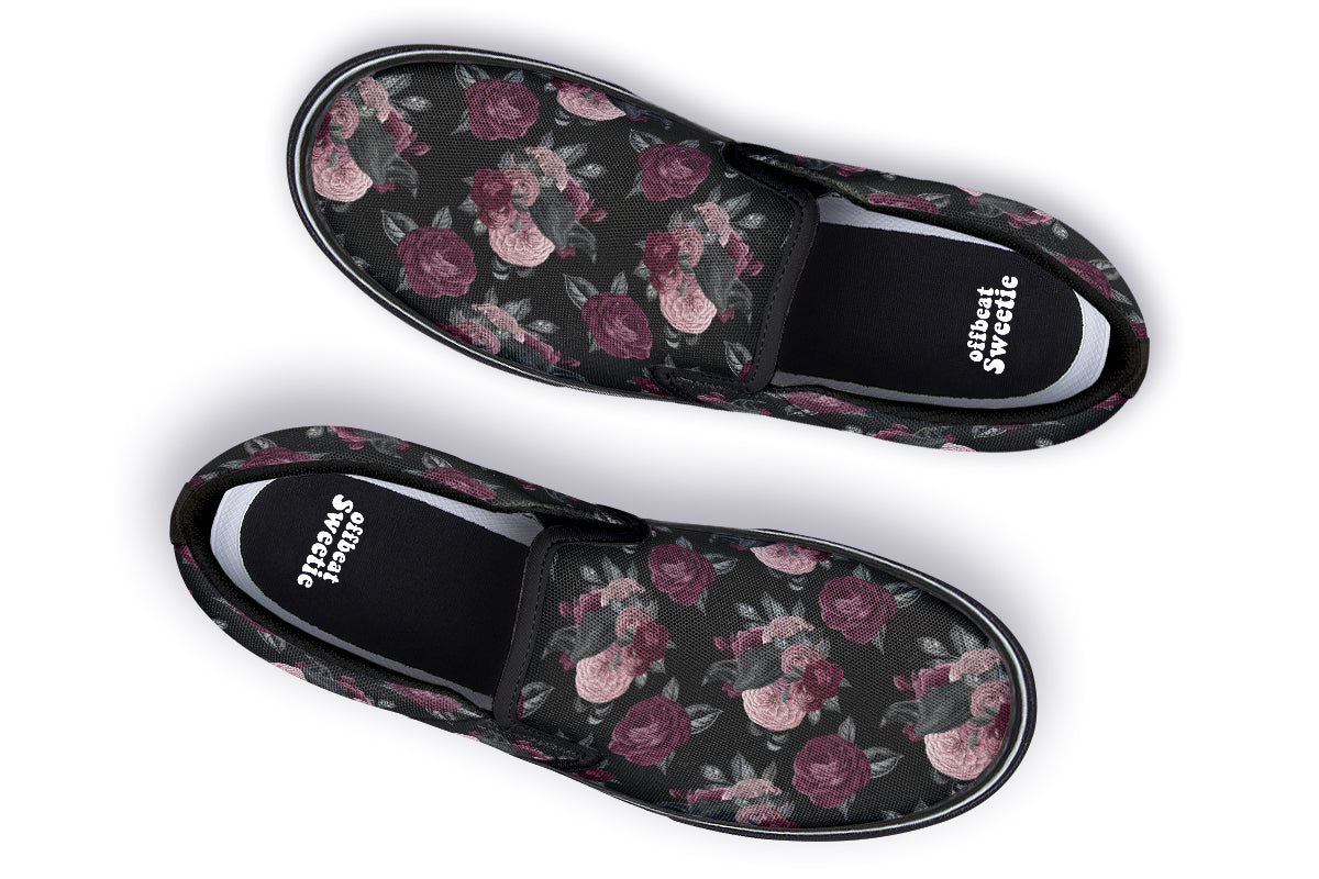Crows And Roses Slip Ons - Offbeat Sweetie