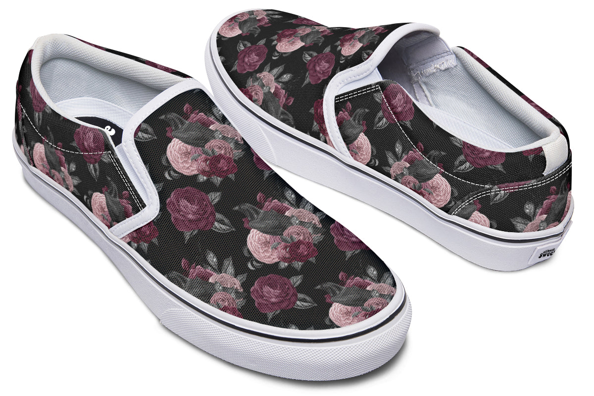 Crows And Roses Slip Ons - Offbeat Sweetie