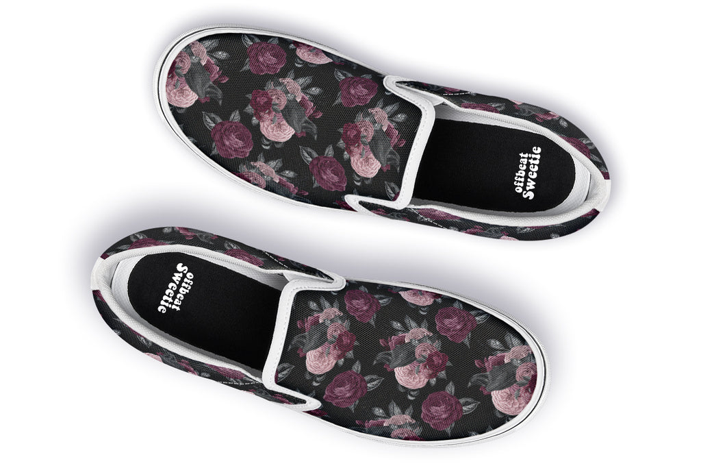 Crows And Roses Slip Ons - Offbeat Sweetie