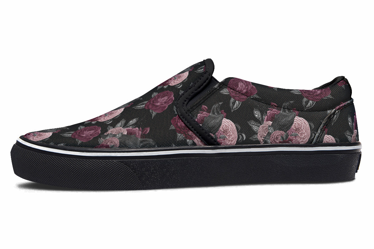 Crows And Roses Slip Ons - Offbeat Sweetie