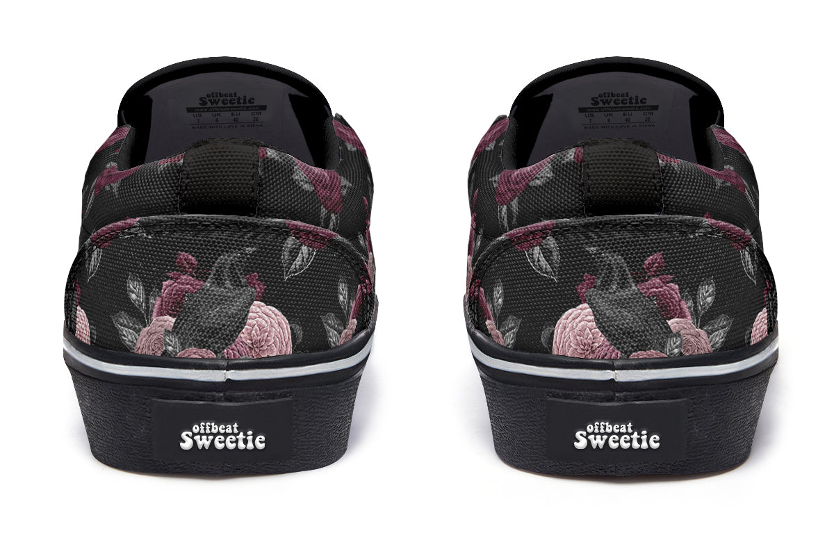 Crows And Roses Slip Ons - Offbeat Sweetie