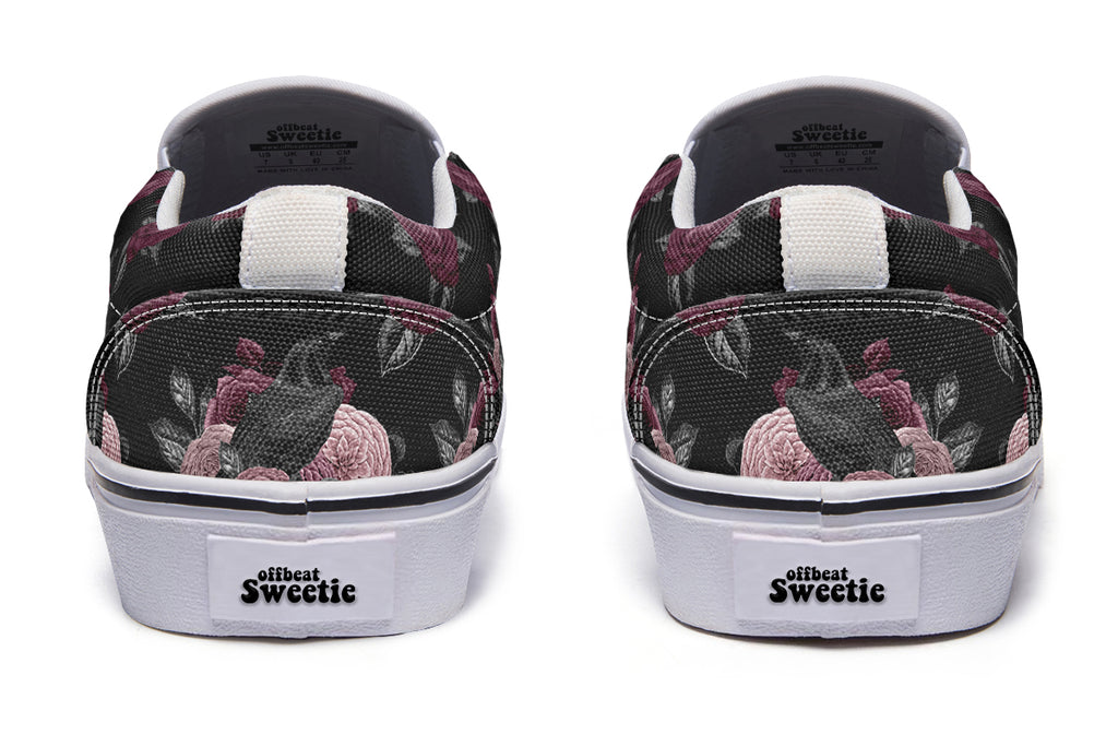 Crows And Roses Slip Ons - Offbeat Sweetie