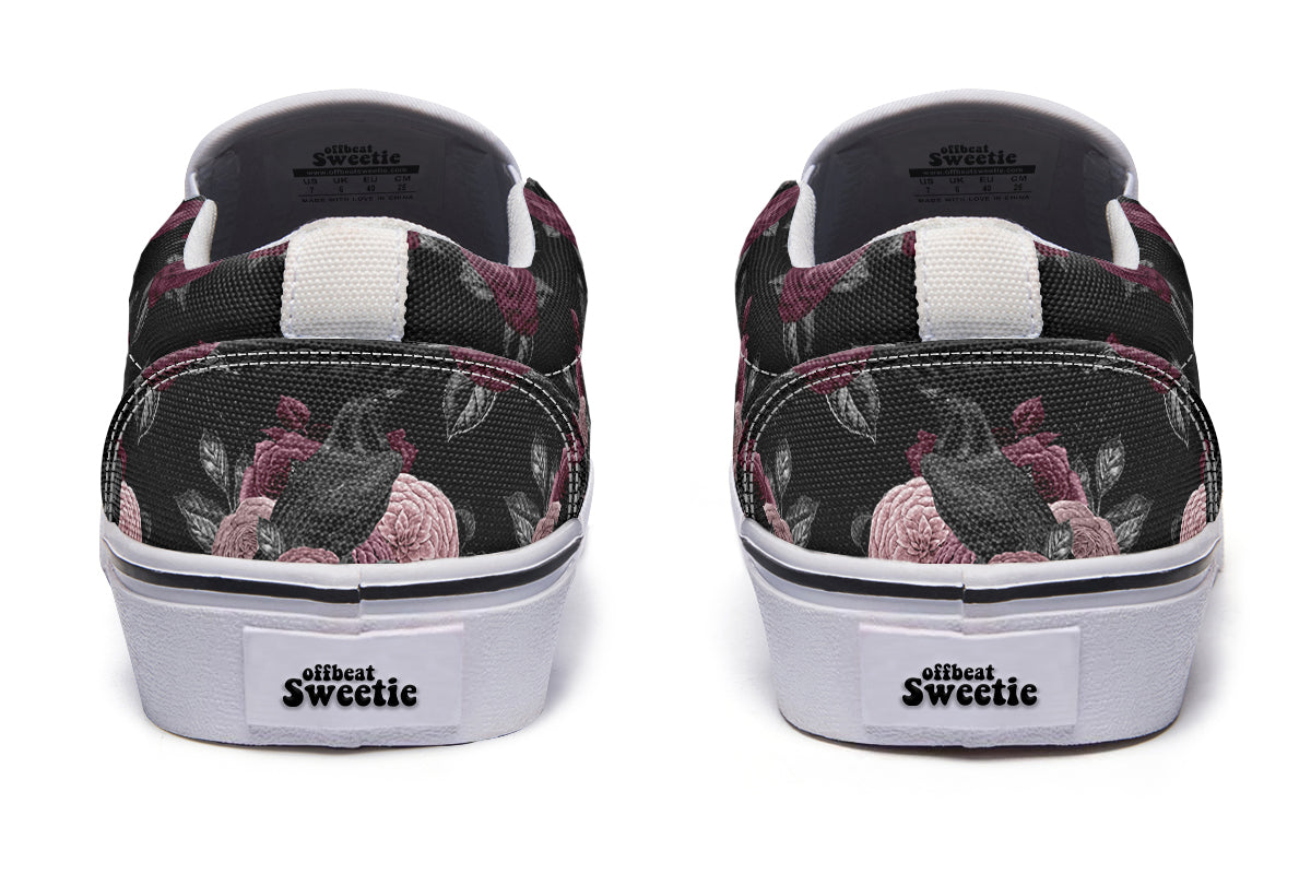 Crows And Roses Slip Ons - Offbeat Sweetie
