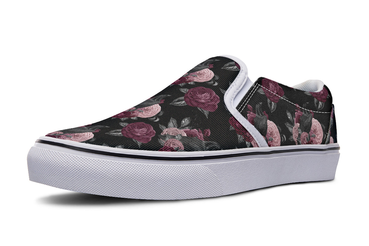 Crows And Roses Slip Ons - Offbeat Sweetie