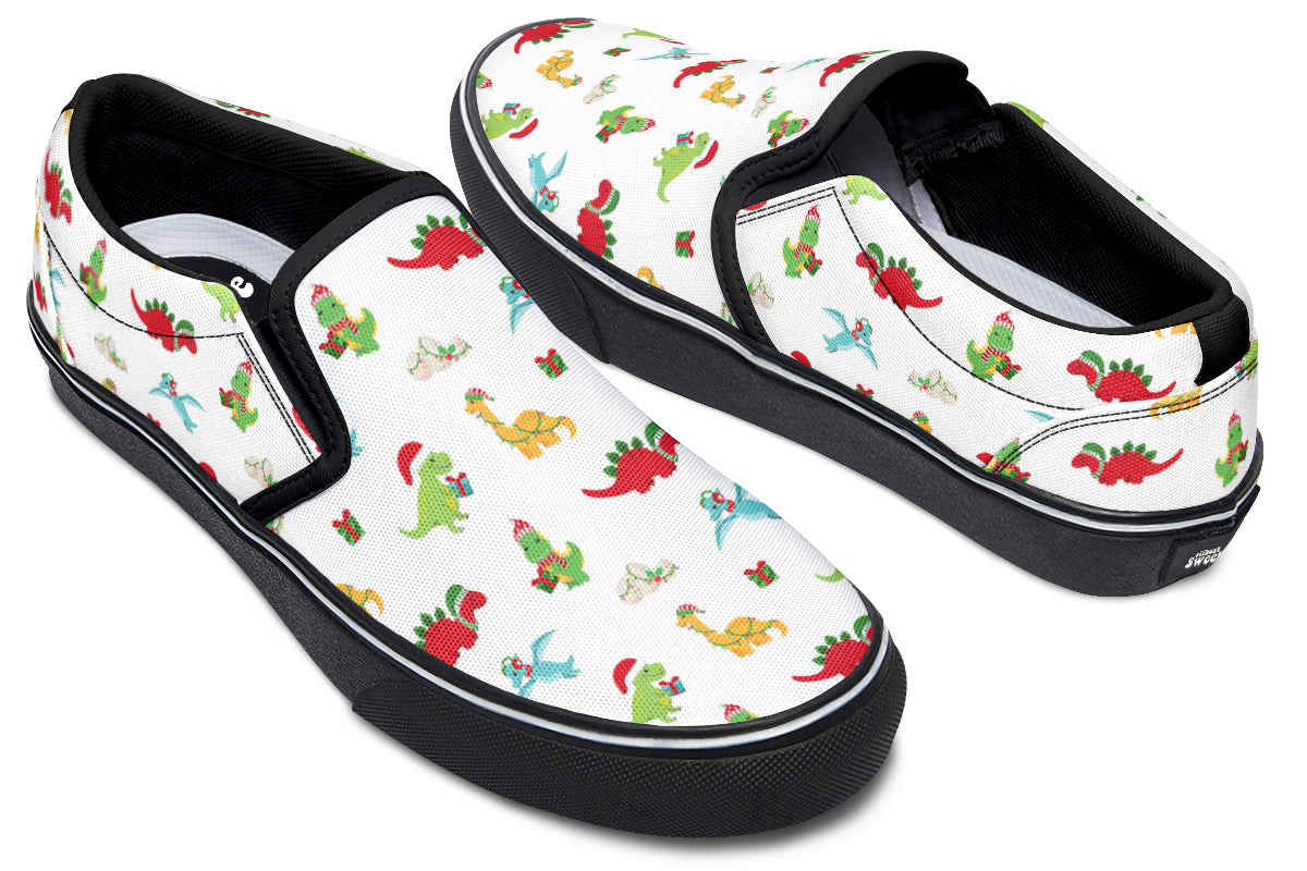 Dino Christmas Slip Ons - Offbeat Sweetie