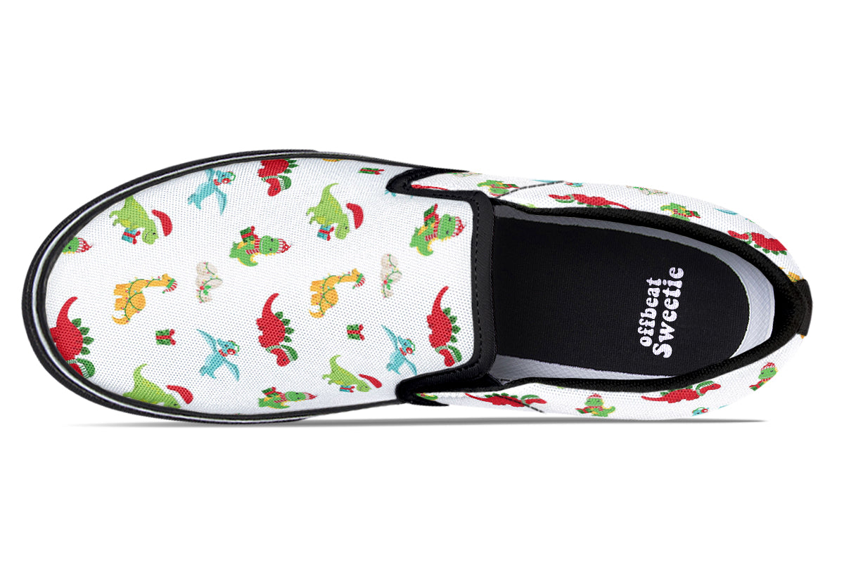 Dino Christmas Slip Ons - Offbeat Sweetie