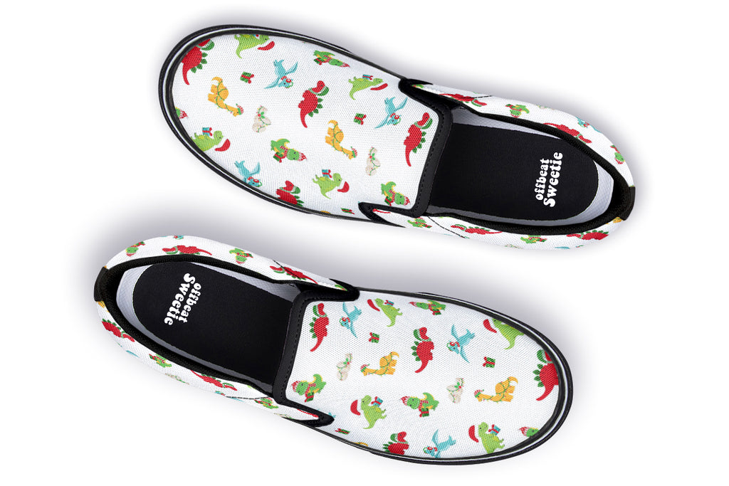 Dino Christmas Slip Ons - Offbeat Sweetie