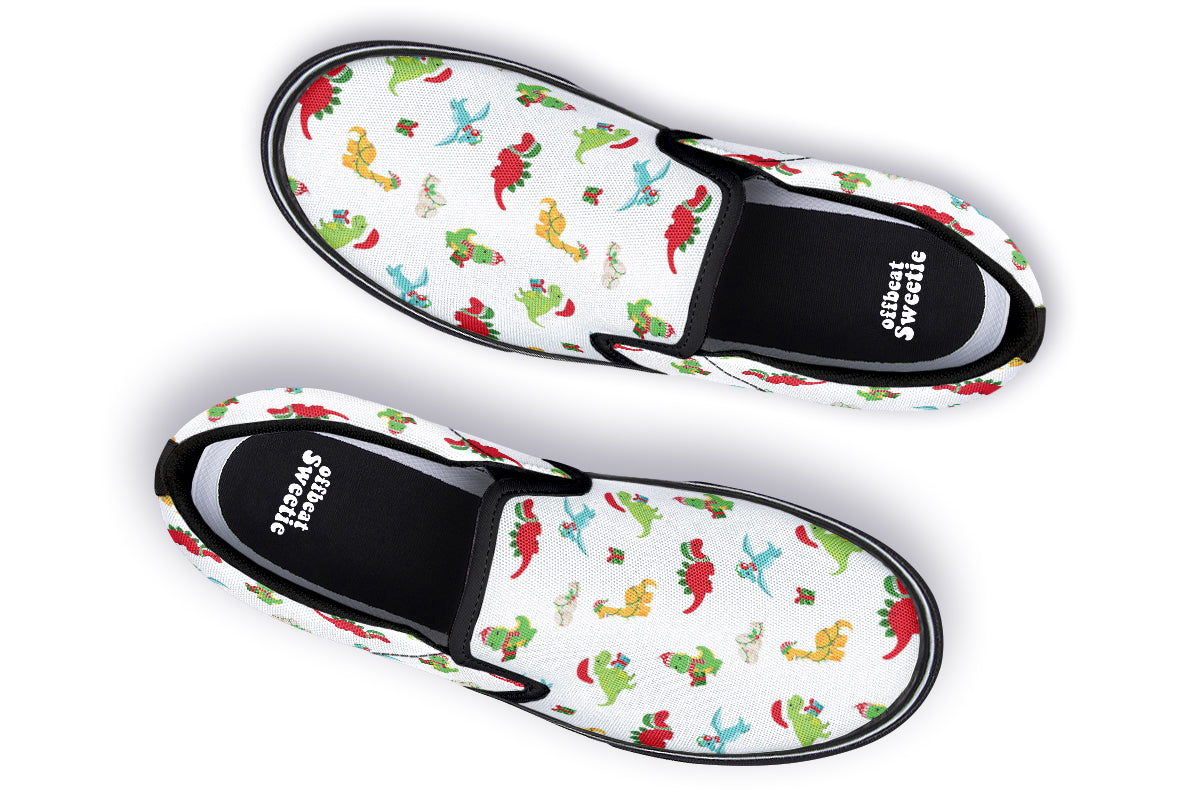 Dino Christmas Slip Ons - Offbeat Sweetie