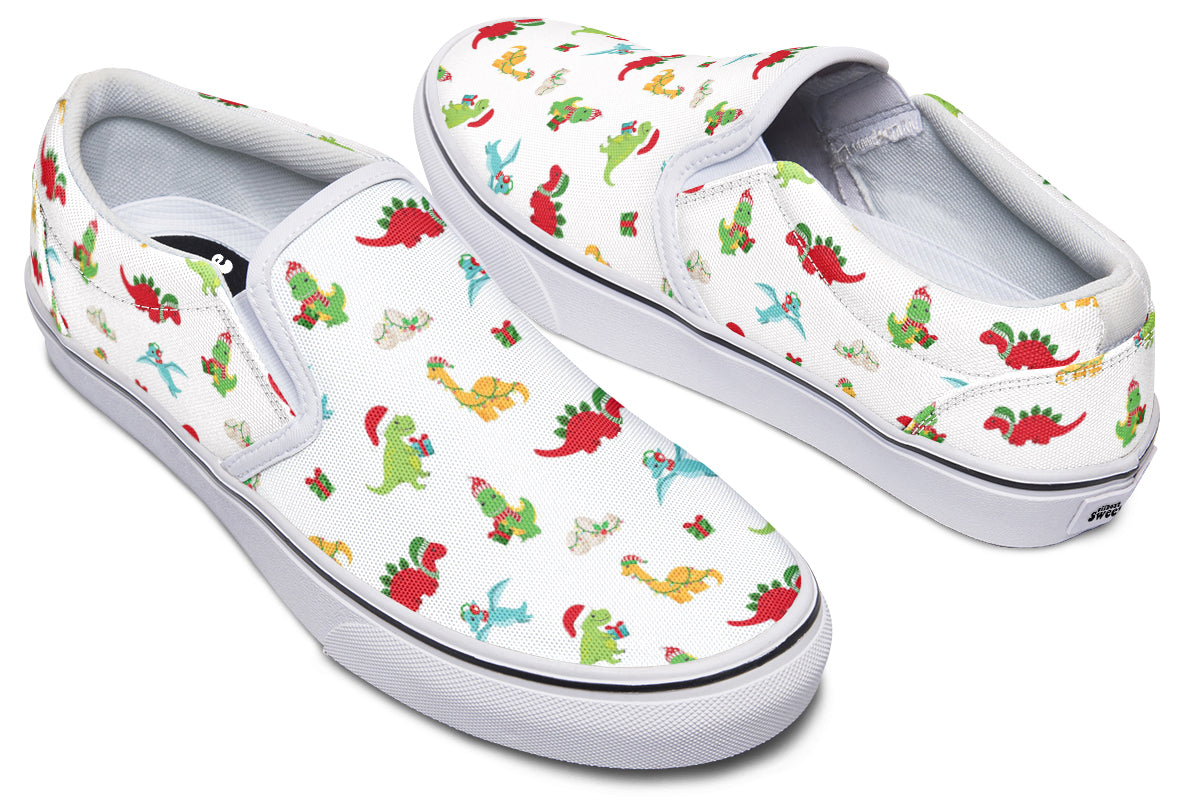 Dino Christmas Slip Ons - Offbeat Sweetie