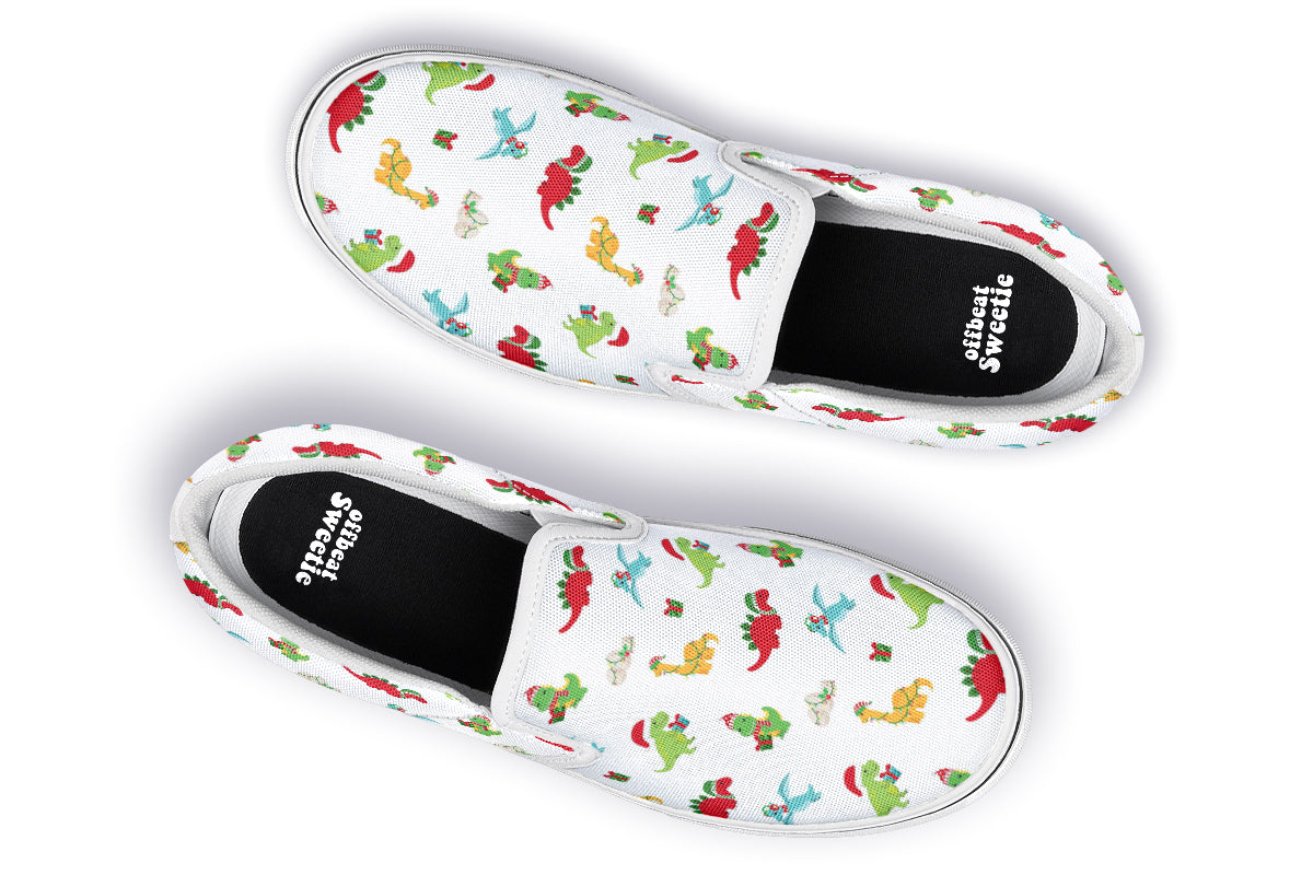 Dino Christmas Slip Ons - Offbeat Sweetie