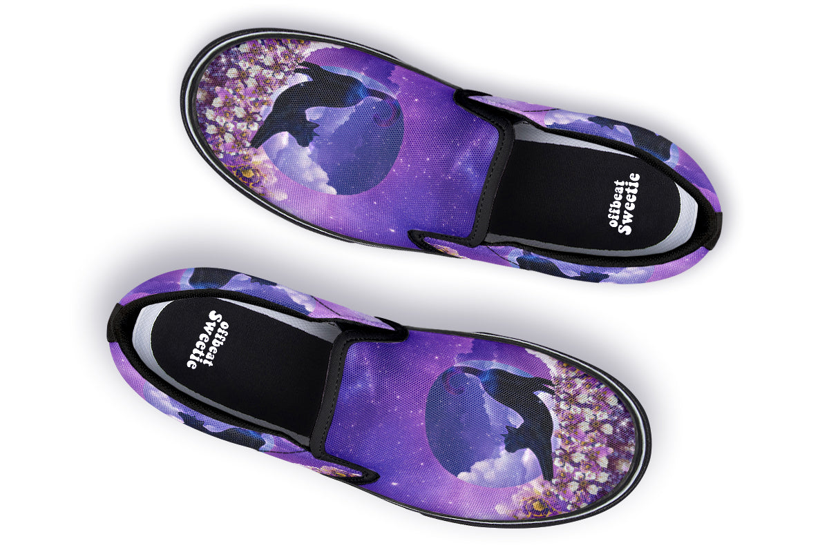 Enchanted Lavender Moon Cat Slip Ons
