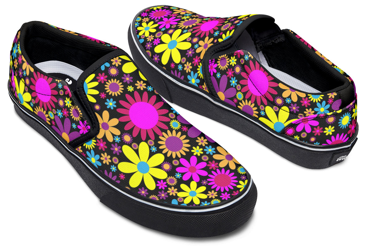 Funky Retro Flowers Slip Ons - Offbeat Sweetie