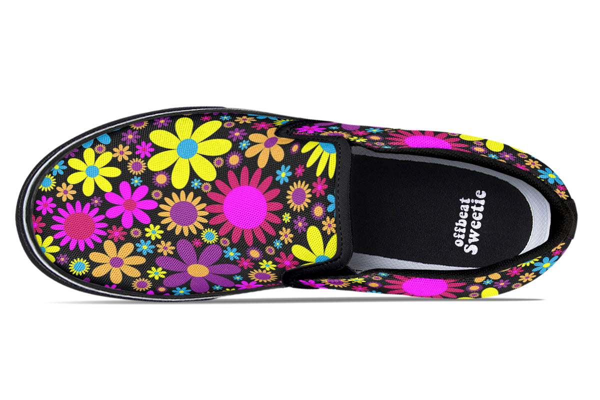 Funky Retro Flowers Slip Ons - Offbeat Sweetie