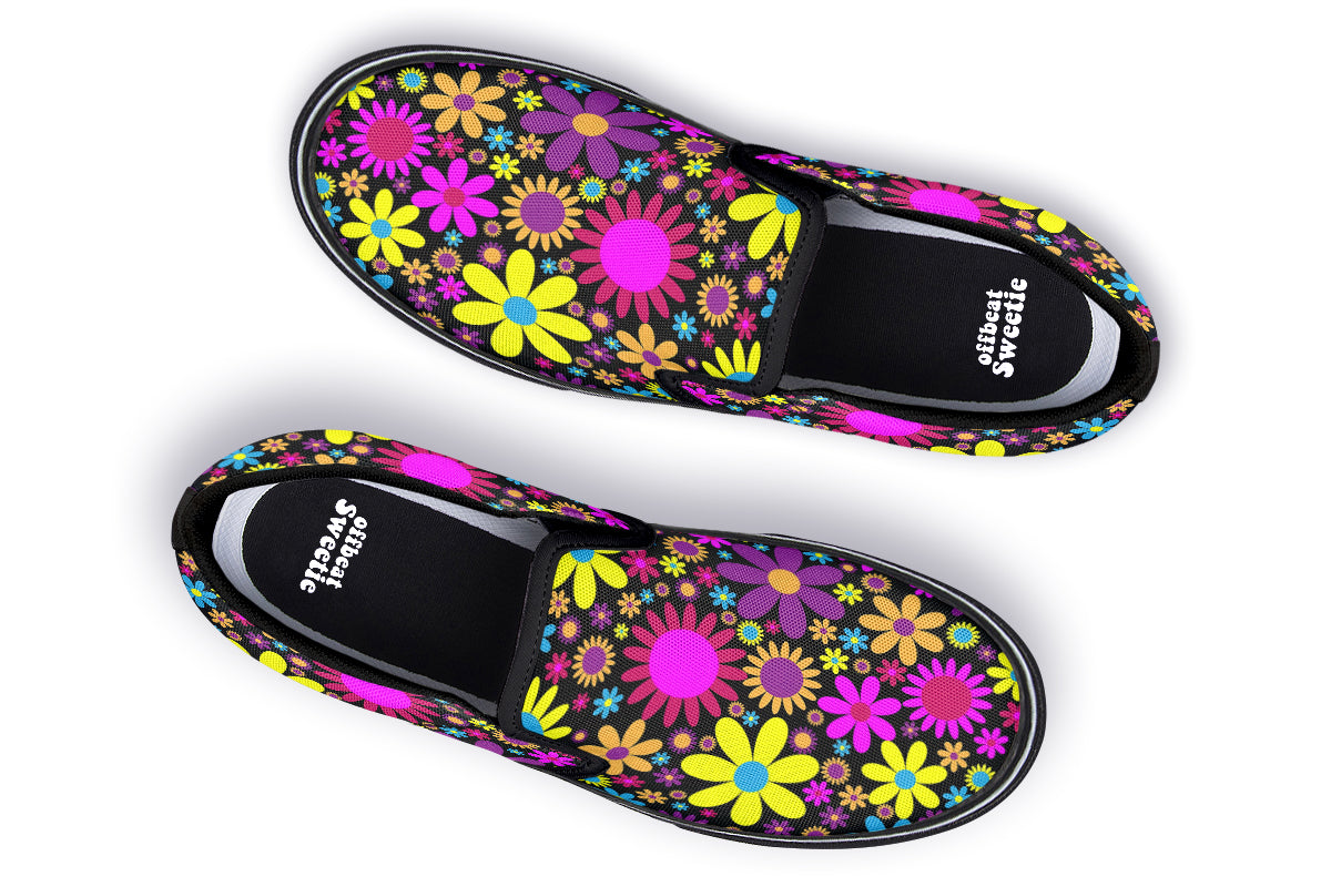Funky Retro Flowers Slip Ons - Offbeat Sweetie
