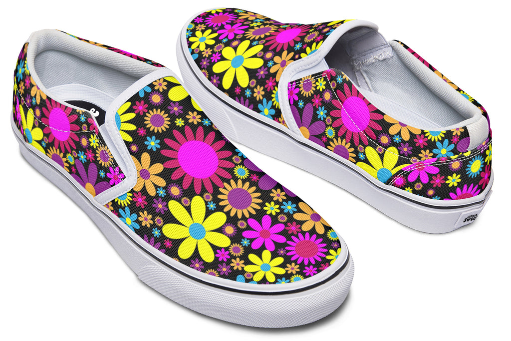 Funky Retro Flowers Slip Ons - Offbeat Sweetie