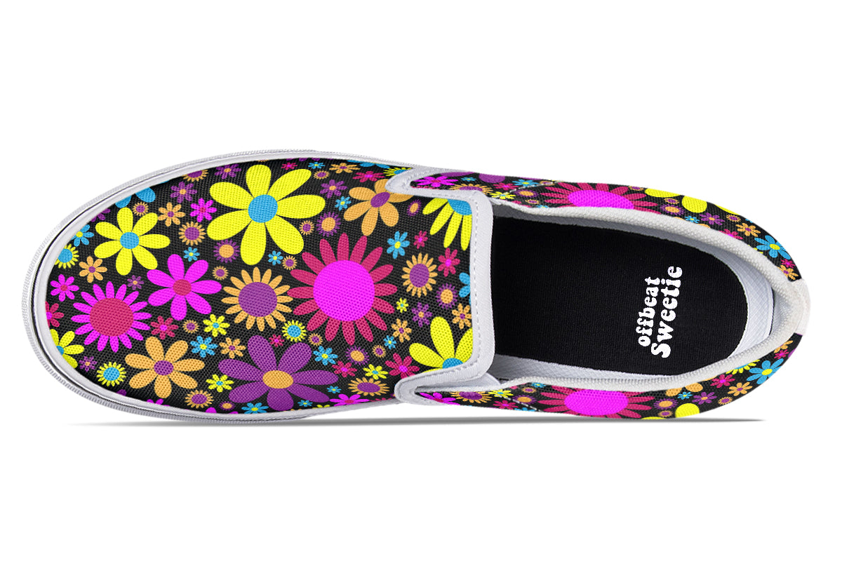 Funky Retro Flowers Slip Ons - Offbeat Sweetie