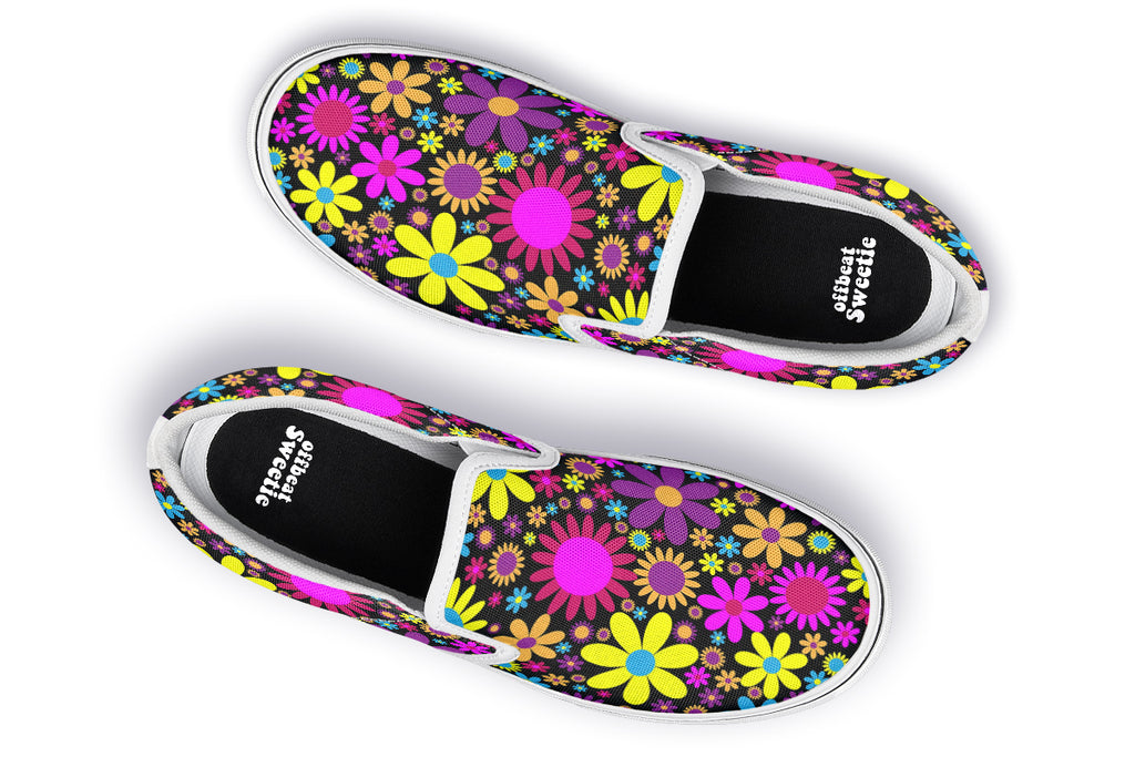 Funky Retro Flowers Slip Ons - Offbeat Sweetie