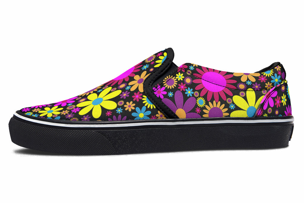 Funky Retro Flowers Slip Ons - Offbeat Sweetie