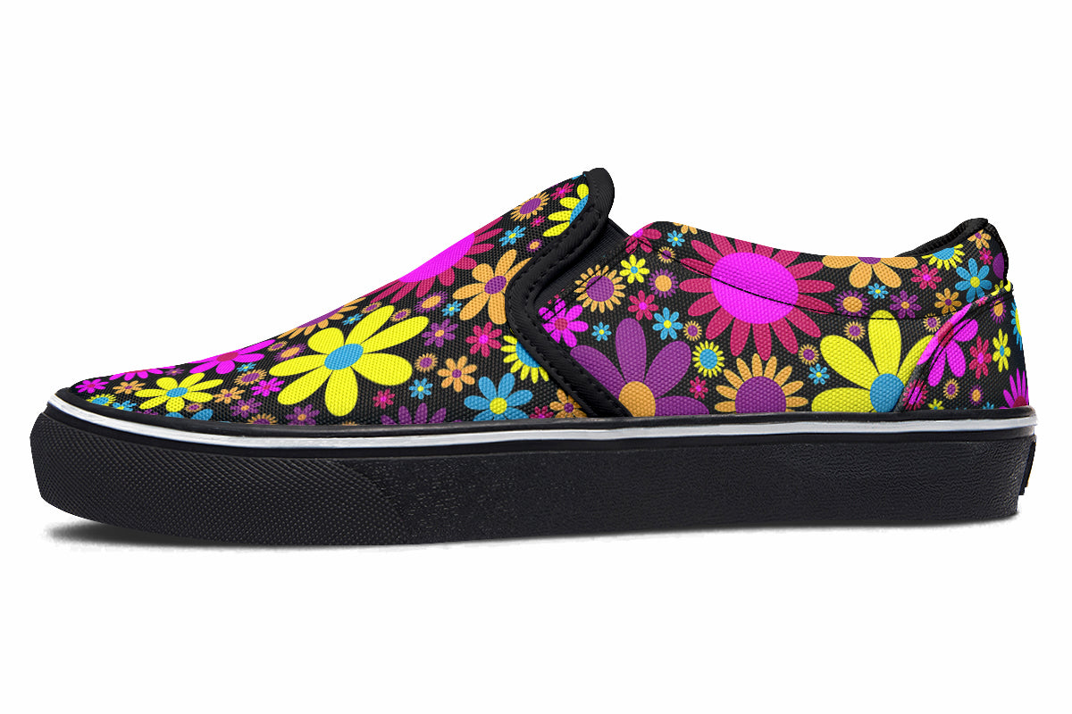 Funky Retro Flowers Slip Ons - Offbeat Sweetie