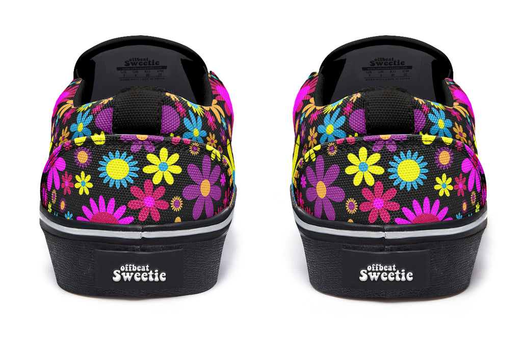 Funky Retro Flowers Slip Ons - Offbeat Sweetie
