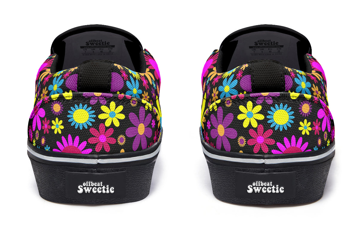 Funky Retro Flowers Slip Ons - Offbeat Sweetie
